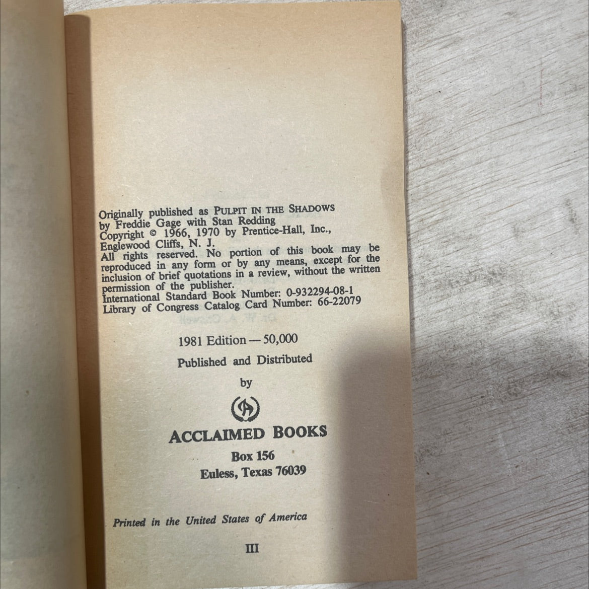 pulpit in the shadows book, by freddie gage, 1981 Paperback, Vintage image 3