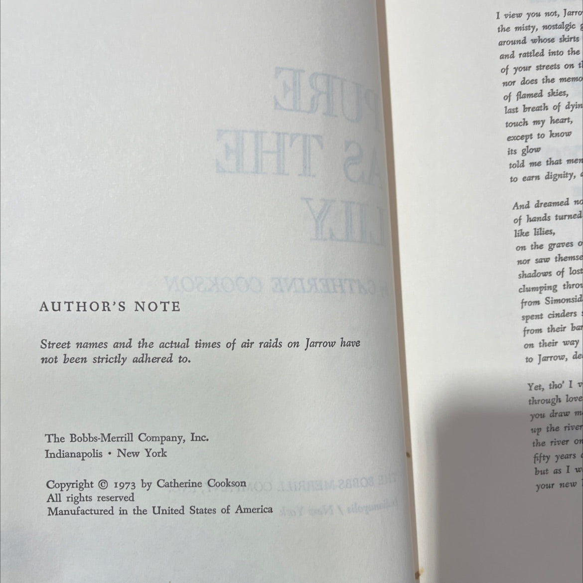 pure as the lily book, by catherine cookson, 1973 Hardcover image 3