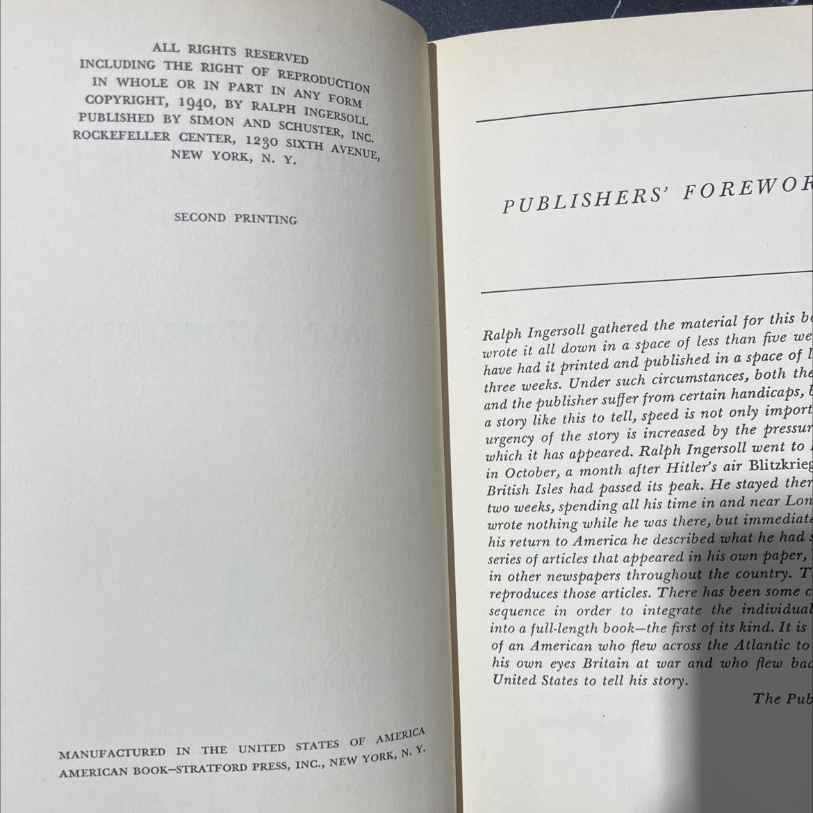 report on england november, 1940 book, by ralph ingersoll, 1940 Hardcover image 3