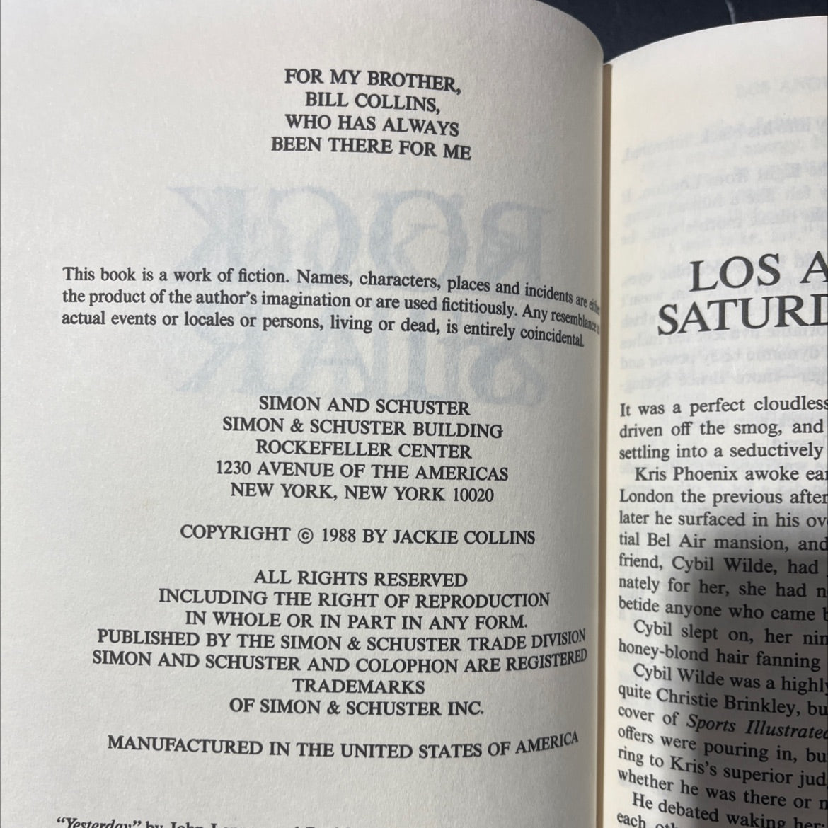 rock star book, by jackie collins, 1988 Hardcover image 3