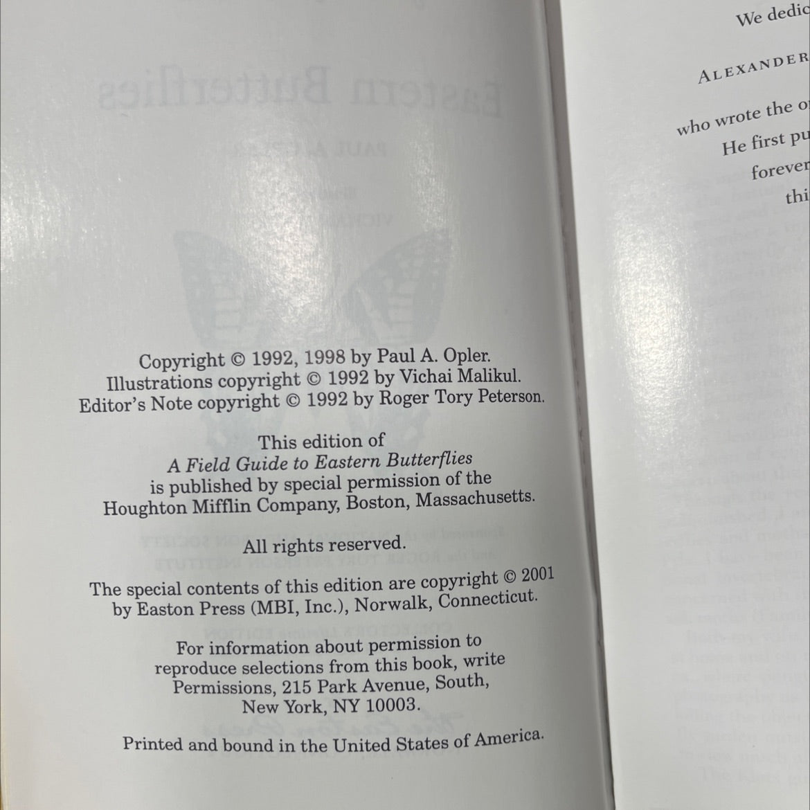 roger tory peterson field guides eastern butterflies book, by paul a. opler, 1998 Leather image 3