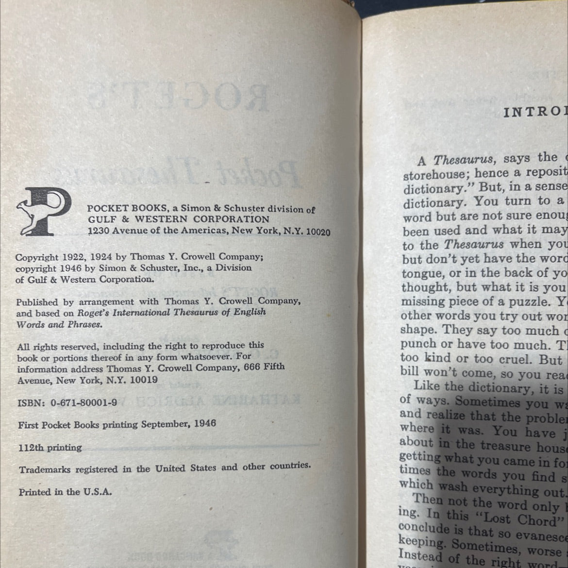 roget's pocket thesaurus book, by c. o. sylvester mawson, 1946 Hardcover image 3