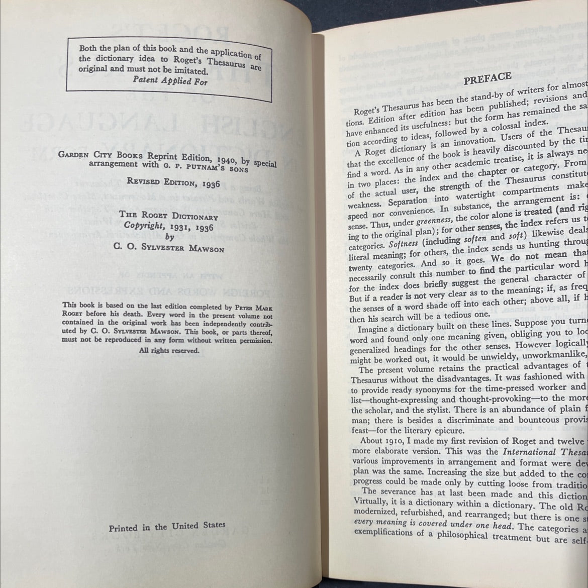 roget's thesaurus of the english language in dictionary form book, by c. o. sylvester mawson, 1940 Hardcover image 3