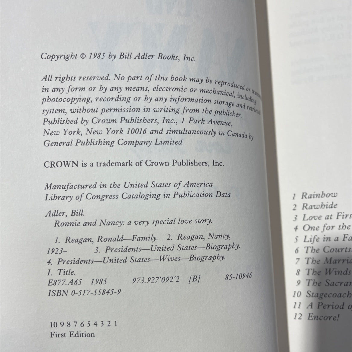 ronnie and nancy a very special love story book, by bill adler, 1985 Hardcover image 3