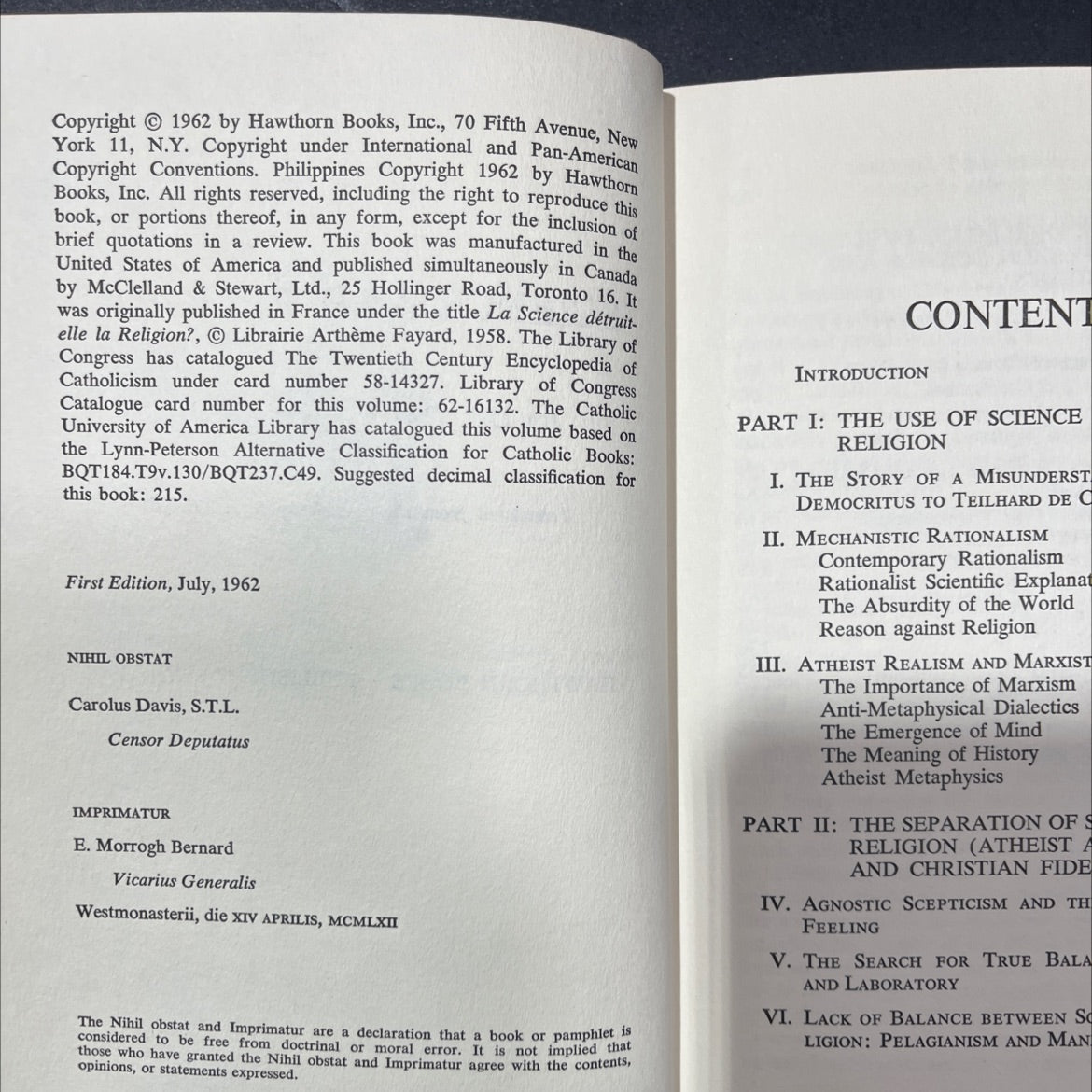 science and religion book, by dr. paul chauchard, 1962 Hardcover image 3