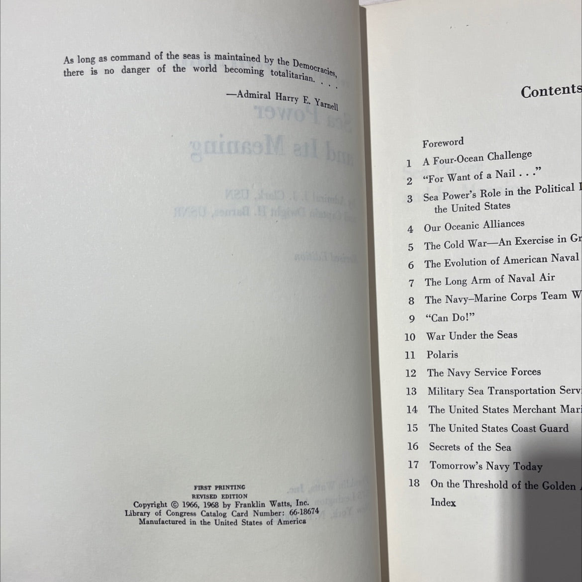 sea power and its meaning book, by admiral j. j. clark, usn and captain dwight h. barnes, usnr, 1968 Hardcover, Vintage image 3