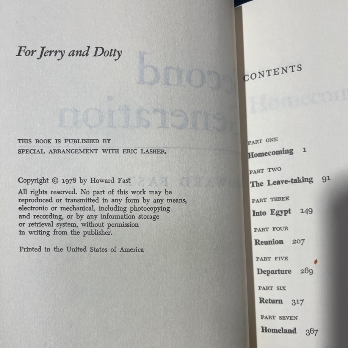 second generation book, by howard fast, 1978 Hardcover image 3