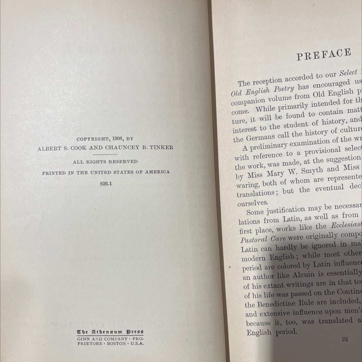 select translations from old english prose book, by albert s. cook, chauncey b. tinker, 1908 Hardcover image 3