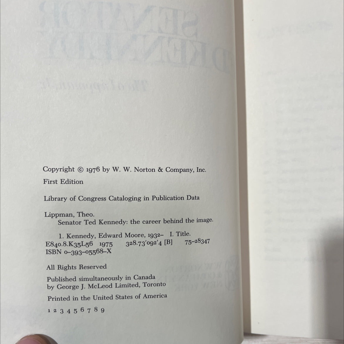 senator ted kennedy: the career behind the image book, by theo lippman, jr., 1976 Hardcover, First Edition, Vintage image 3