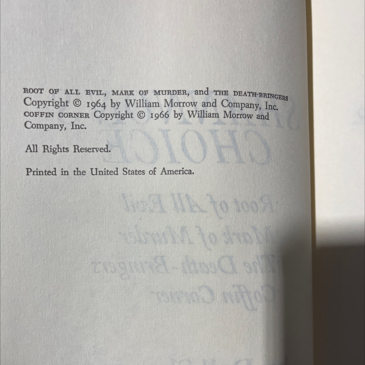 shannon's choice root of all evil mark of murder the death-bringers coffin corner book, by dell shannon, 1966 Hardcover image 3