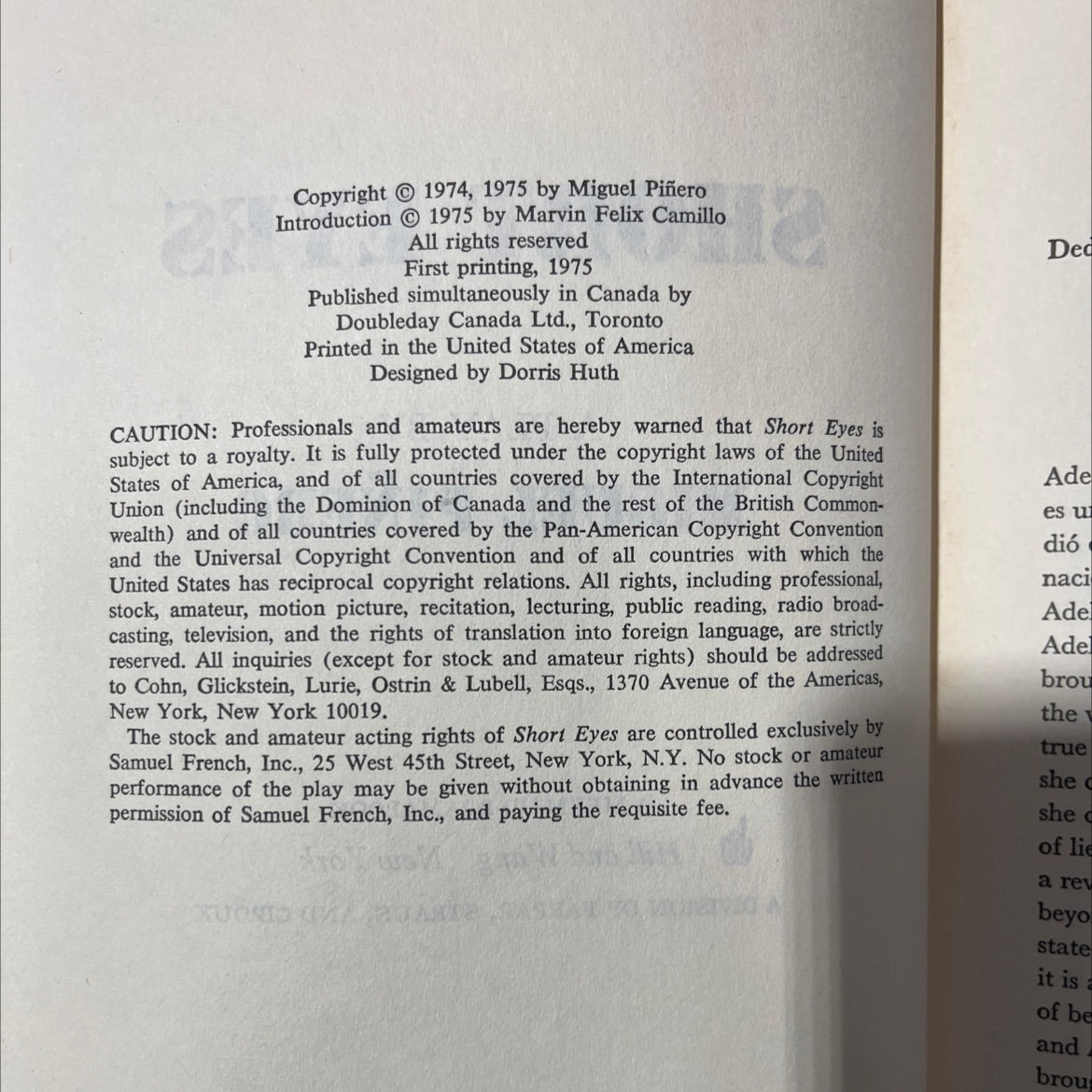 short eyes book, by miguel piñero, 1975 Hardcover image 3