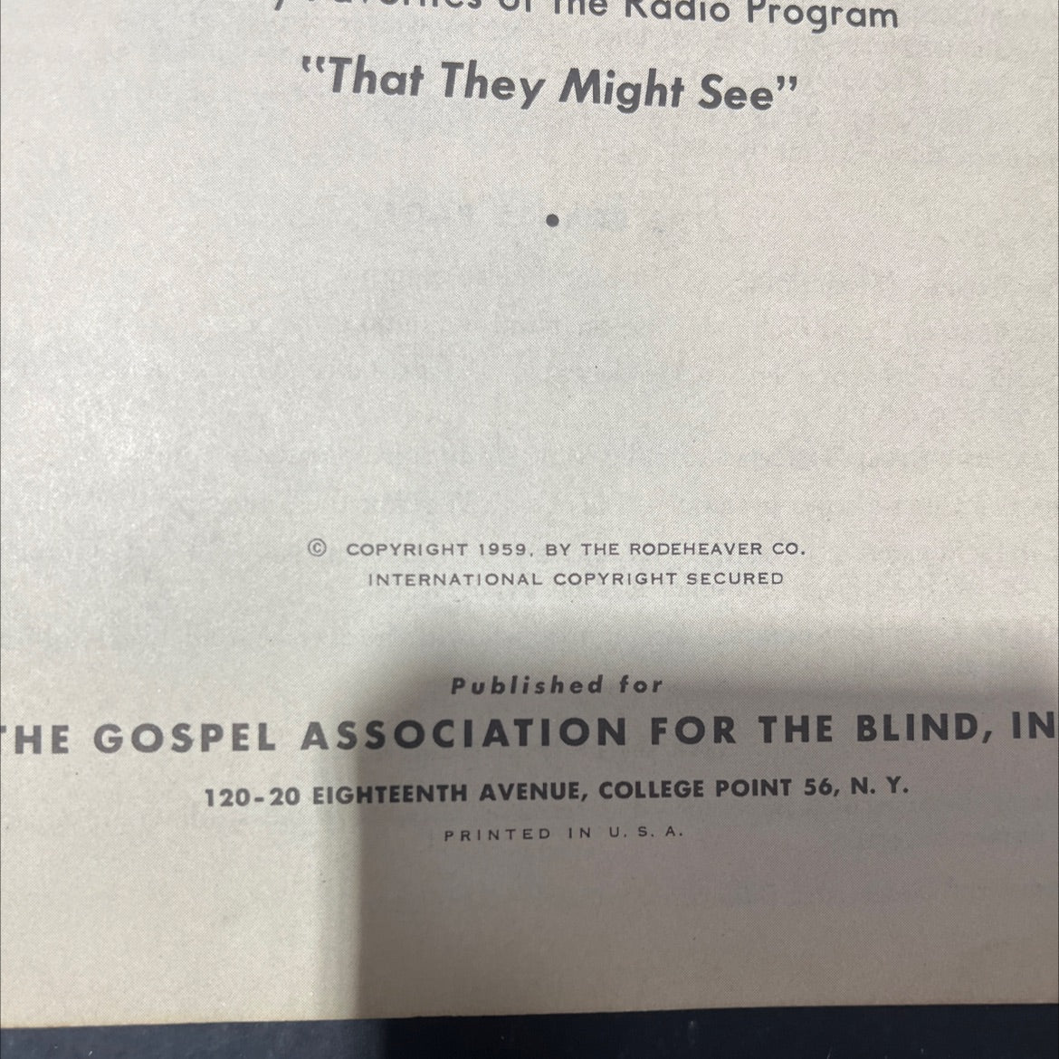 sing with ralph and bea for includes many favorites of the radio program \"that they might see\" book, by unknown, 1959 image 3