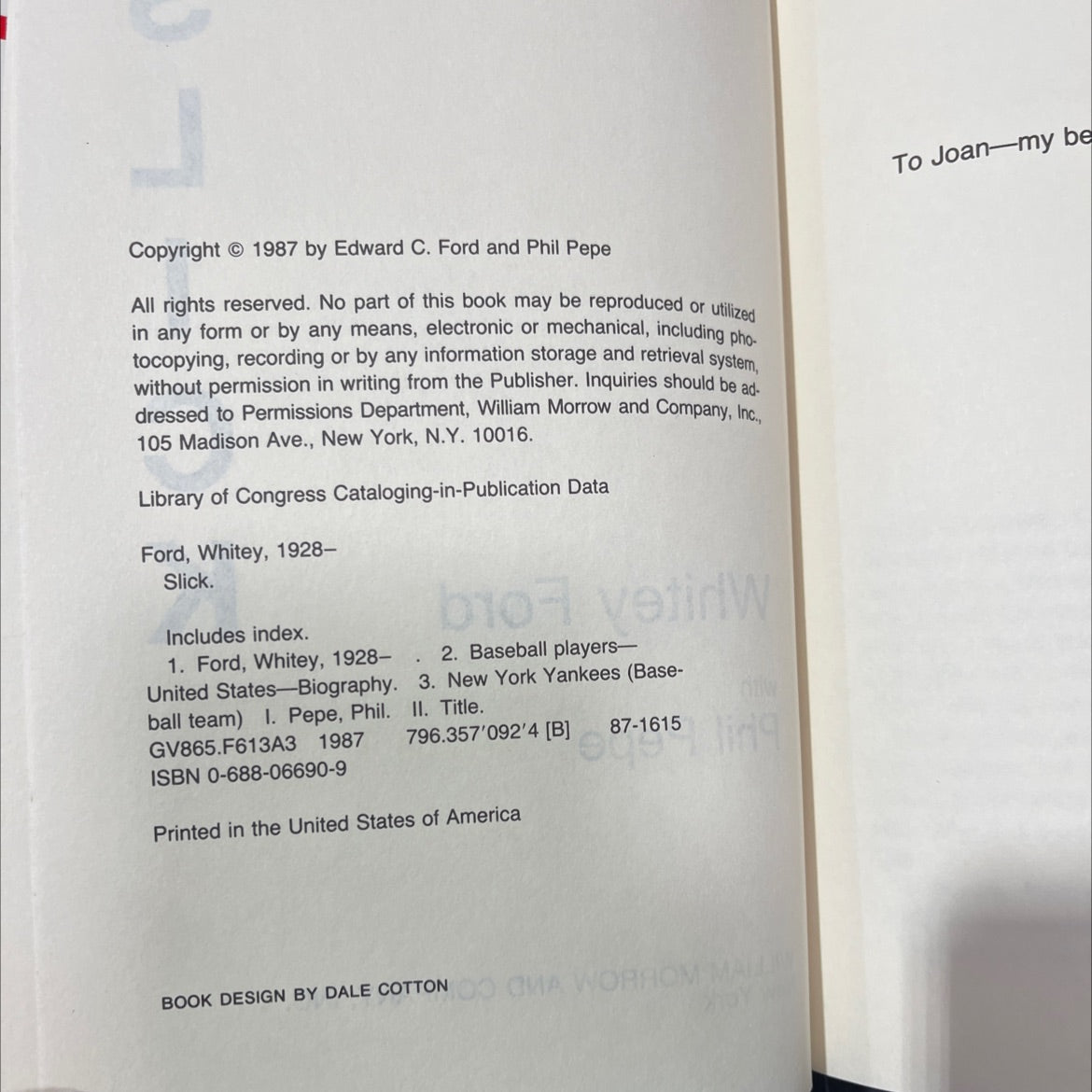 slick book, by whitey ford and phil pepe, 1987 Hardcover image 3