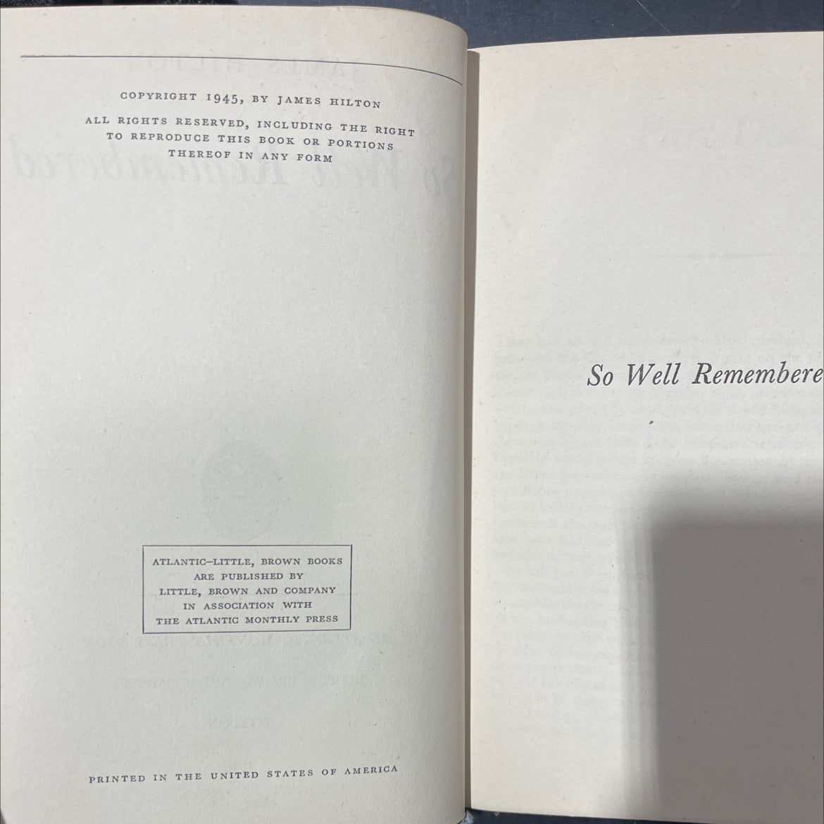so well remembered book, by james hilton, 1945 Hardcover image 3