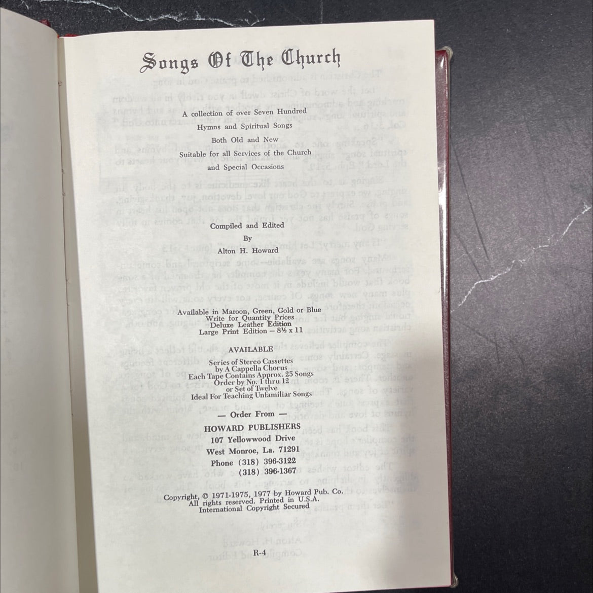 songs of the church book, by Alton H. Howard, 1977 Hardcover, Vintage image 3