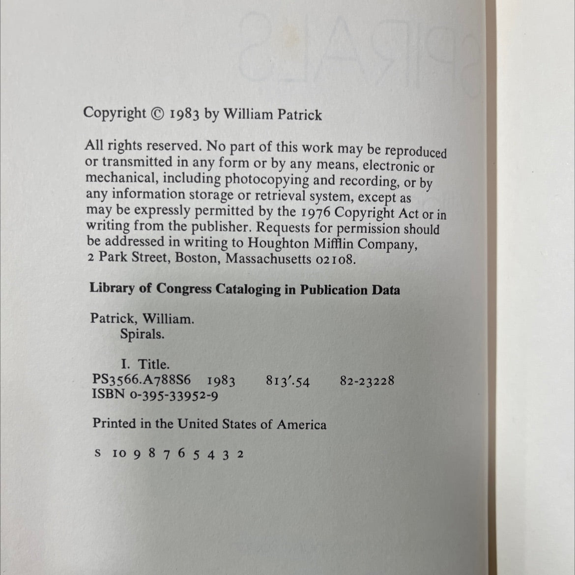 spirals book, by William Patrick, 1983 Hardcover, First Edition, Vintage image 3