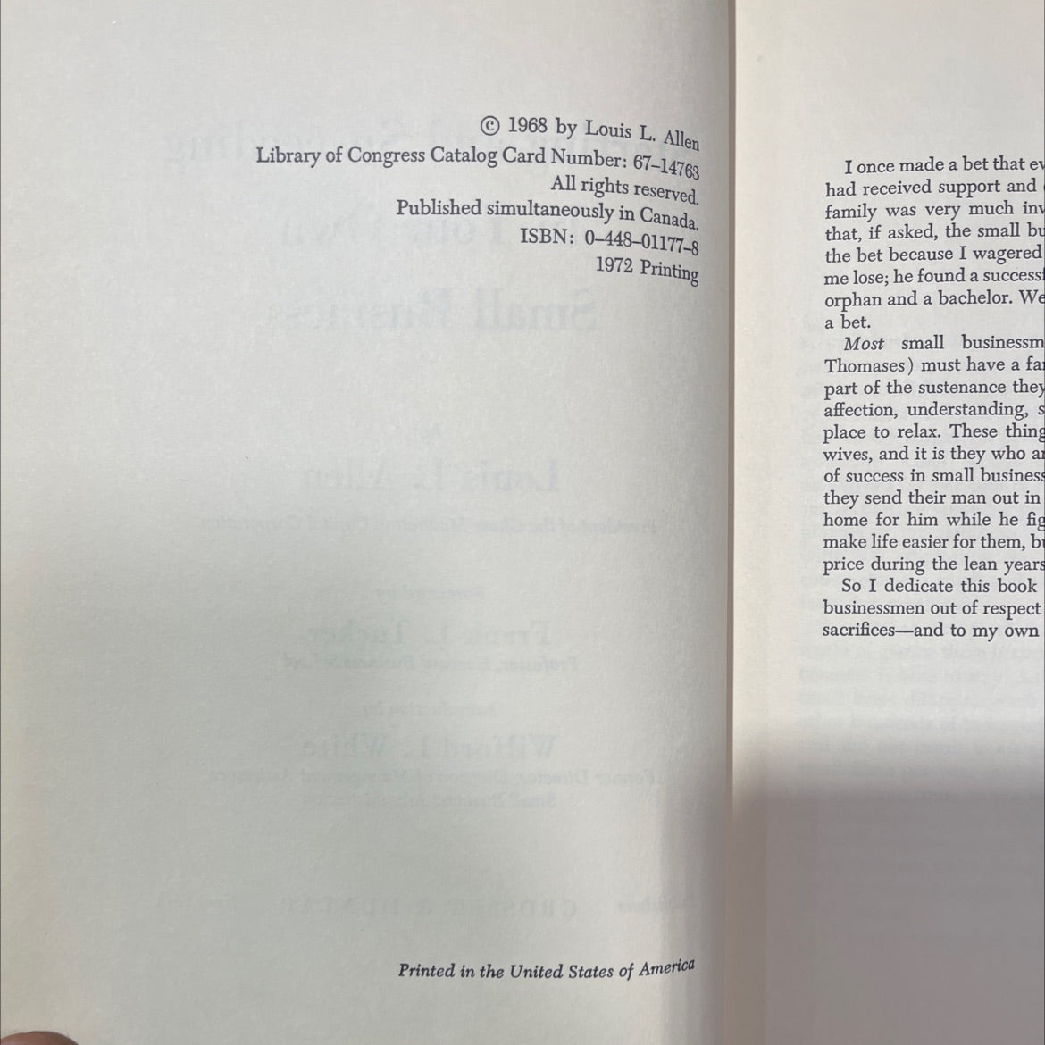 starting and succeeding in your own small business book, by louis l. allen, 1972 Hardcover image 3