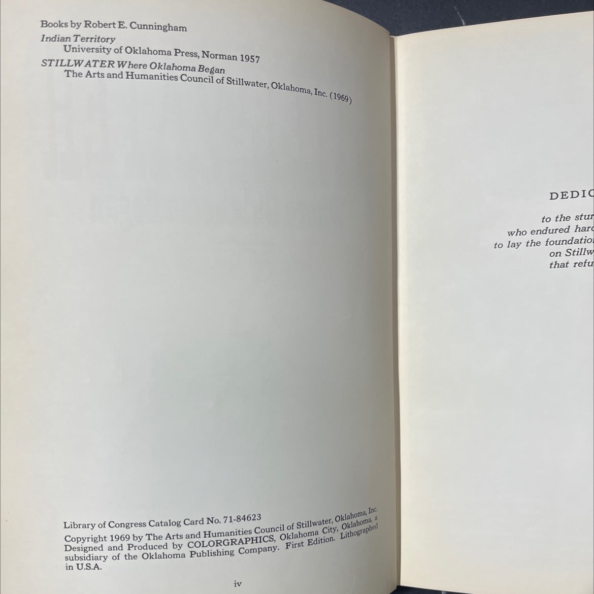 SIGNED stillwater where oklahoma began book, by robert e. cunningham, 1969 Hardcover image 3