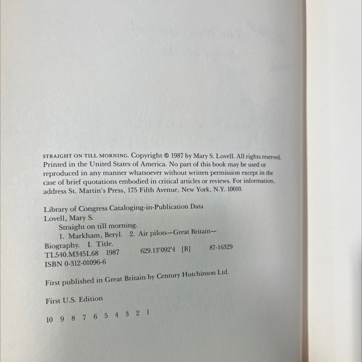 straight on till morning book, by mary s. lovell, 1987 Hardcover image 3