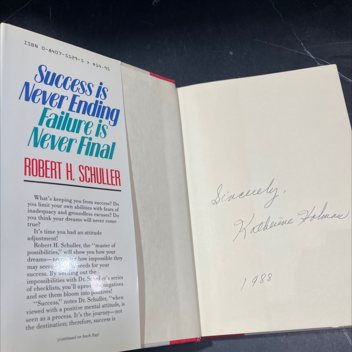 success is never ending failure is never final book, by Robert H. Schuller, 1988 Hardcover image 4
