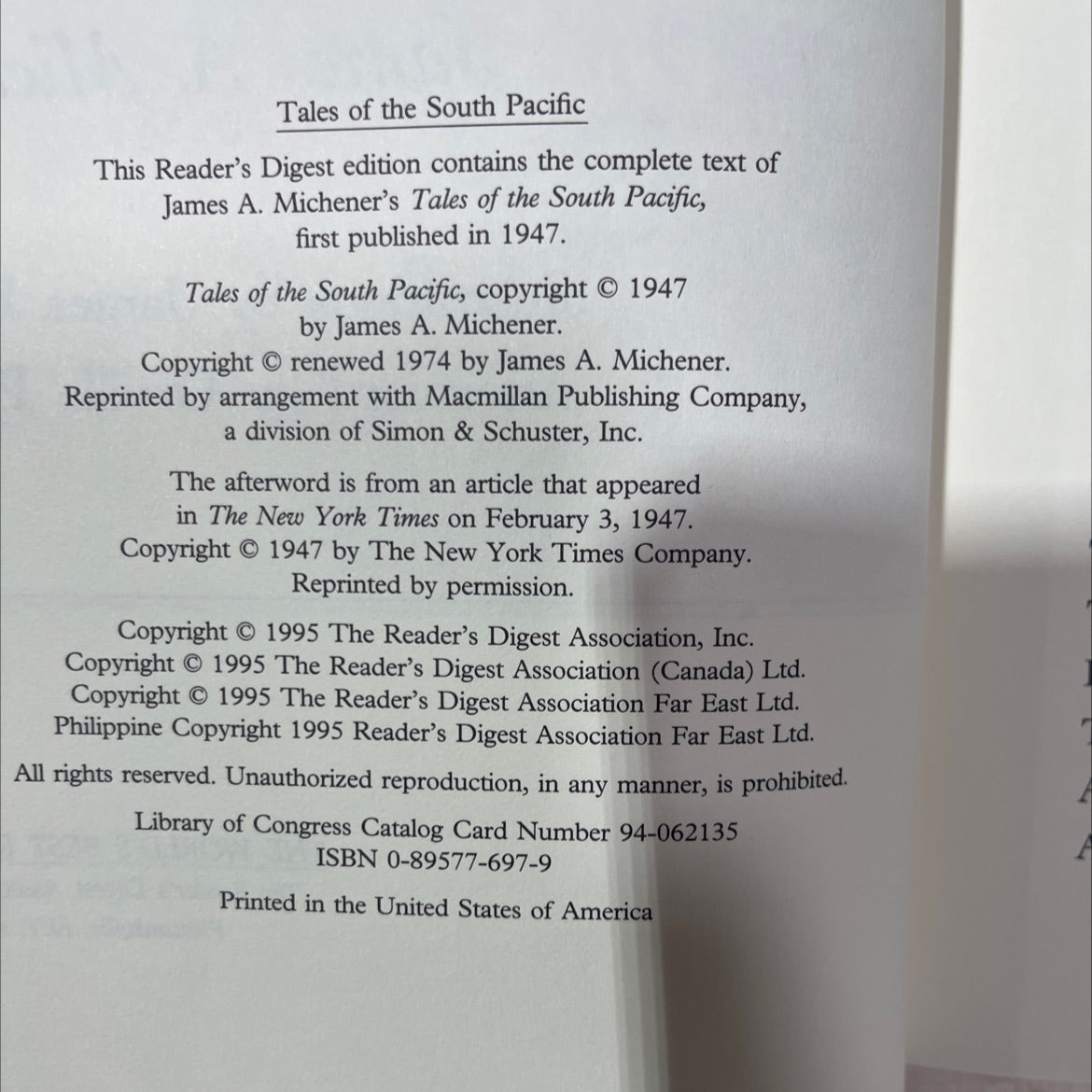 tales of the south pacific book, by james a. michener, 1995 Leather image 3