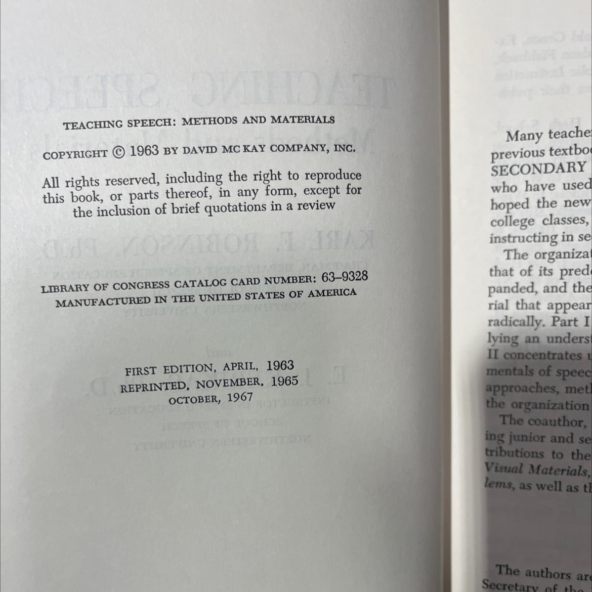 teaching speech methods and materials book, by karl f. robinson, ph.d. and e. j. kerikas, ph.d., 1970 Hardcover image 3