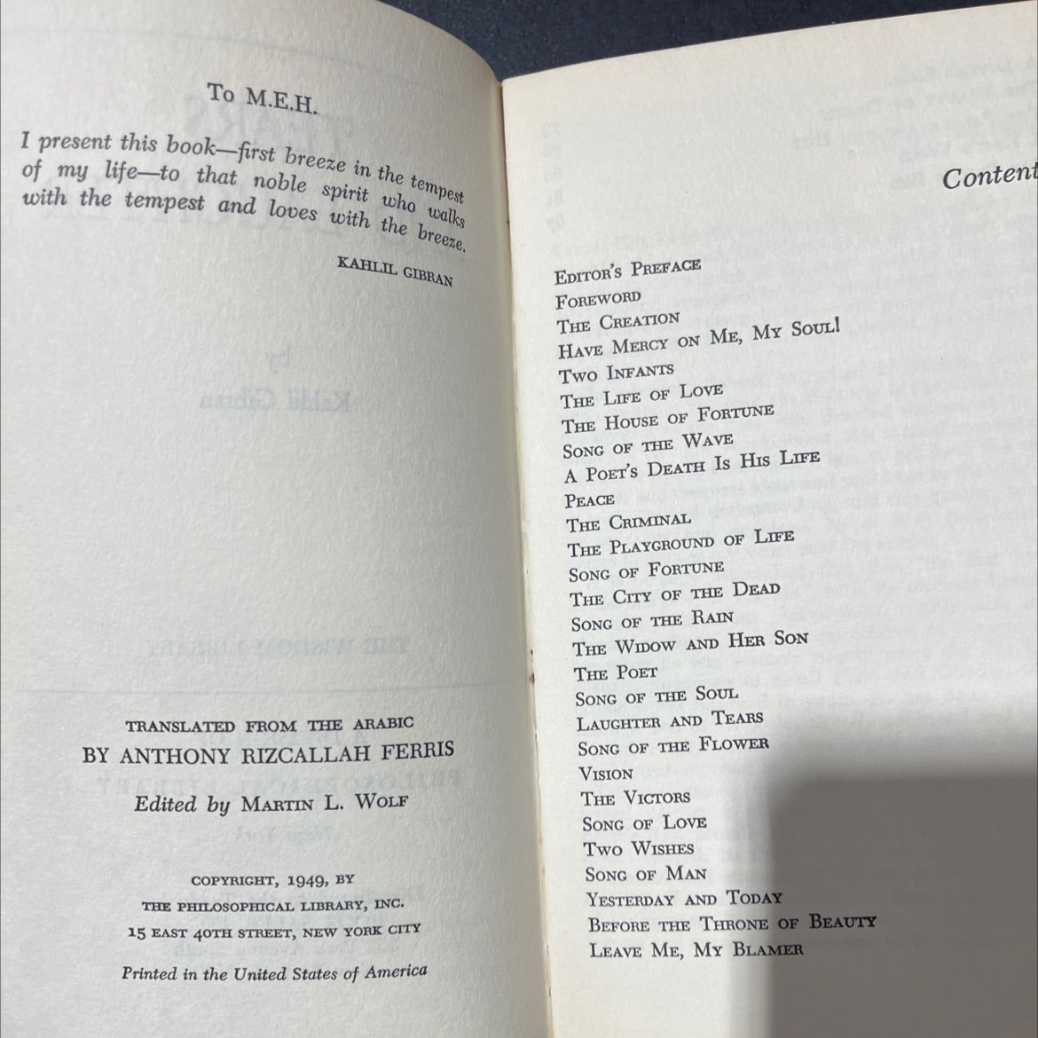 tears and laughter book, by Kahlil Gibran, 1949 Hardcover image 3