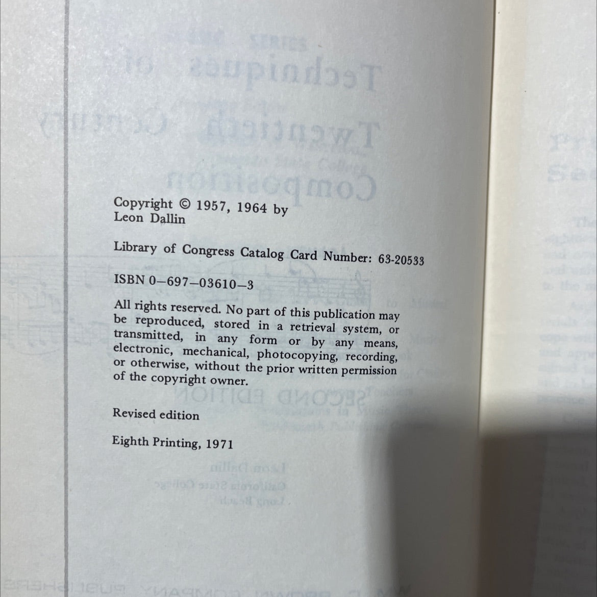 techniques of twentieth century composition book, by Leon Dallin, 1971 Hardcover, Vintage image 3