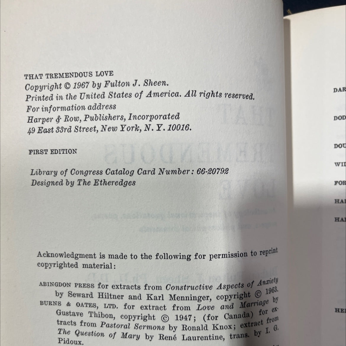 that tremendous love book, by Fulton J. Sheen, 1967 Hardcover image 3