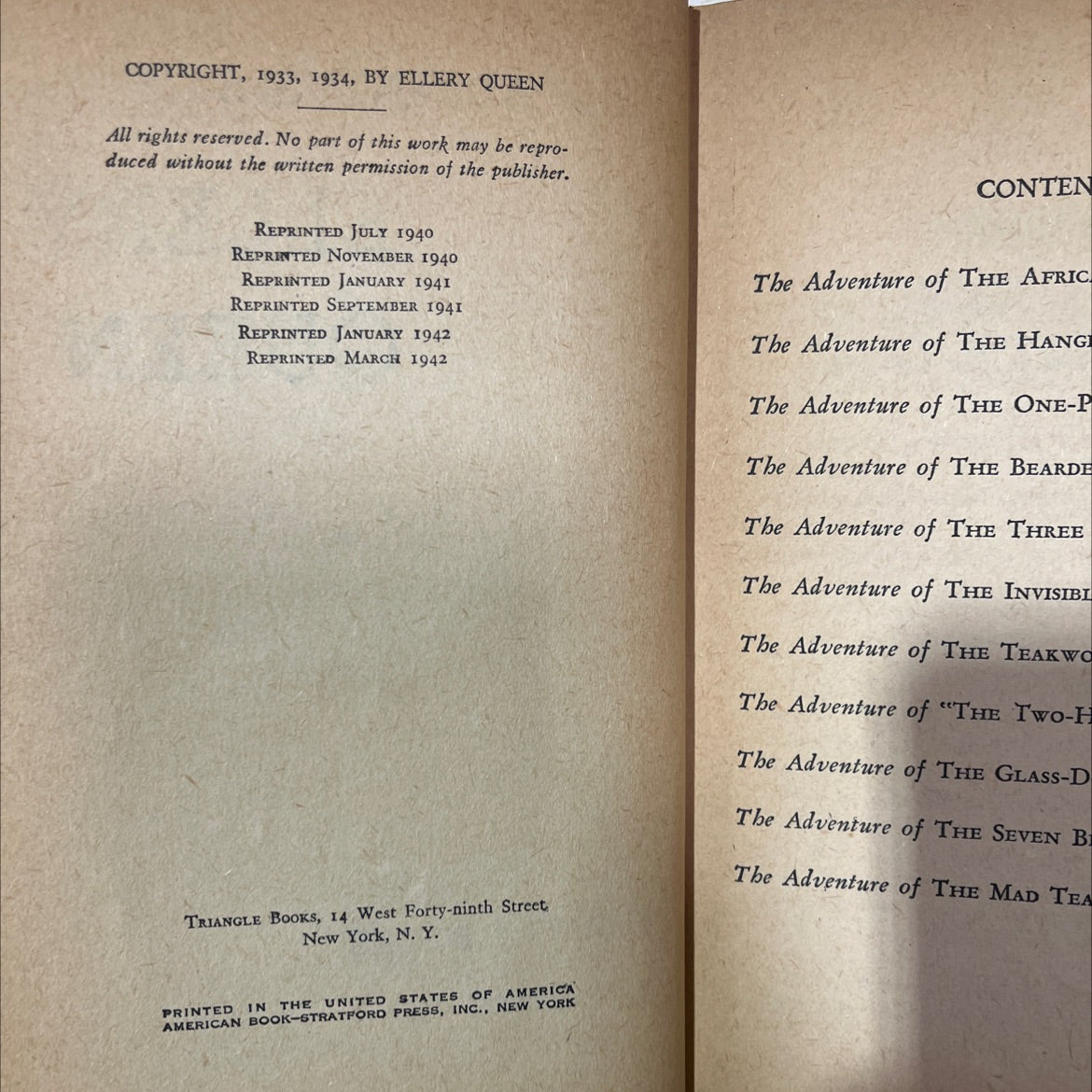 the adventures of ellery queen book, by ellery queen, 1942 Hardcover, Vintage, Heavily Used image 3