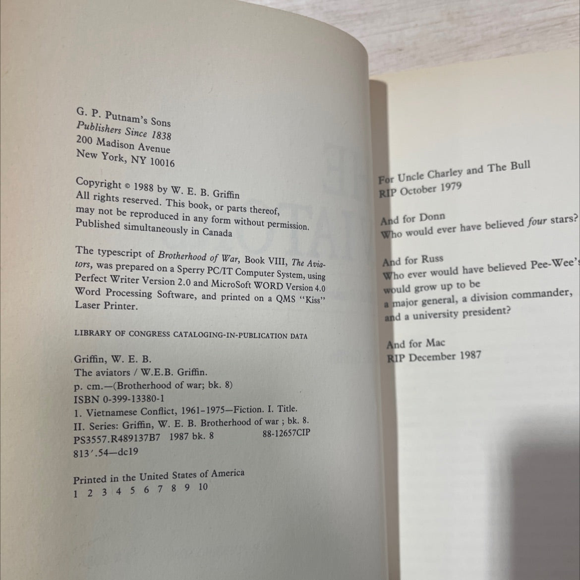 the aviators book, by W. E. B. Griffin, 1988 Hardcover, Vintage image 3