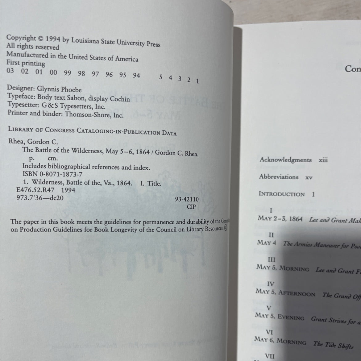 the battle of the wilderness may 5-6, 1864 book, by Gordon C. Rhea, 1994 Hardcover image 3