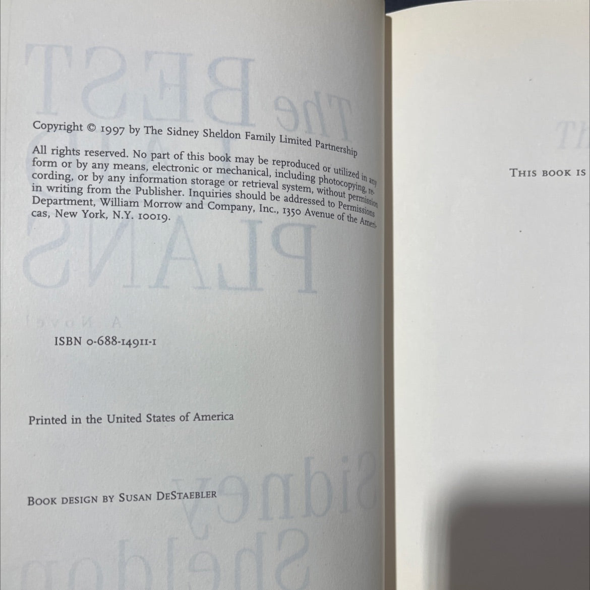 the best laid plans book, by sidney sheldon, 1997 Hardcover image 3