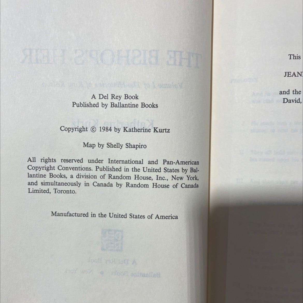 the bishop's heir book, by Katherine Kurtz, 1984 Hardcover, Vintage image 3