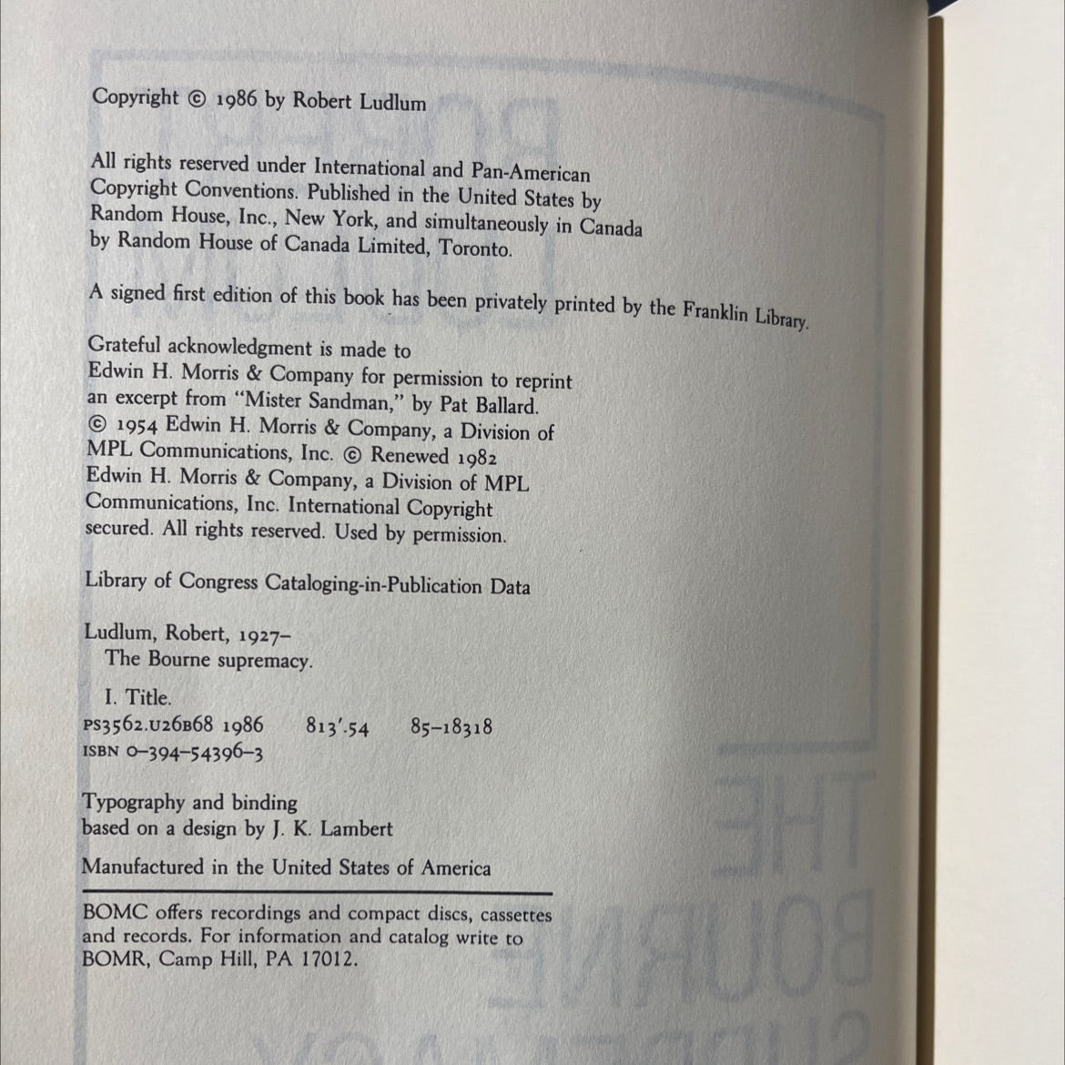 the bourne supremacy book, by Robert Ludlum, 1986 Hardcover image 3