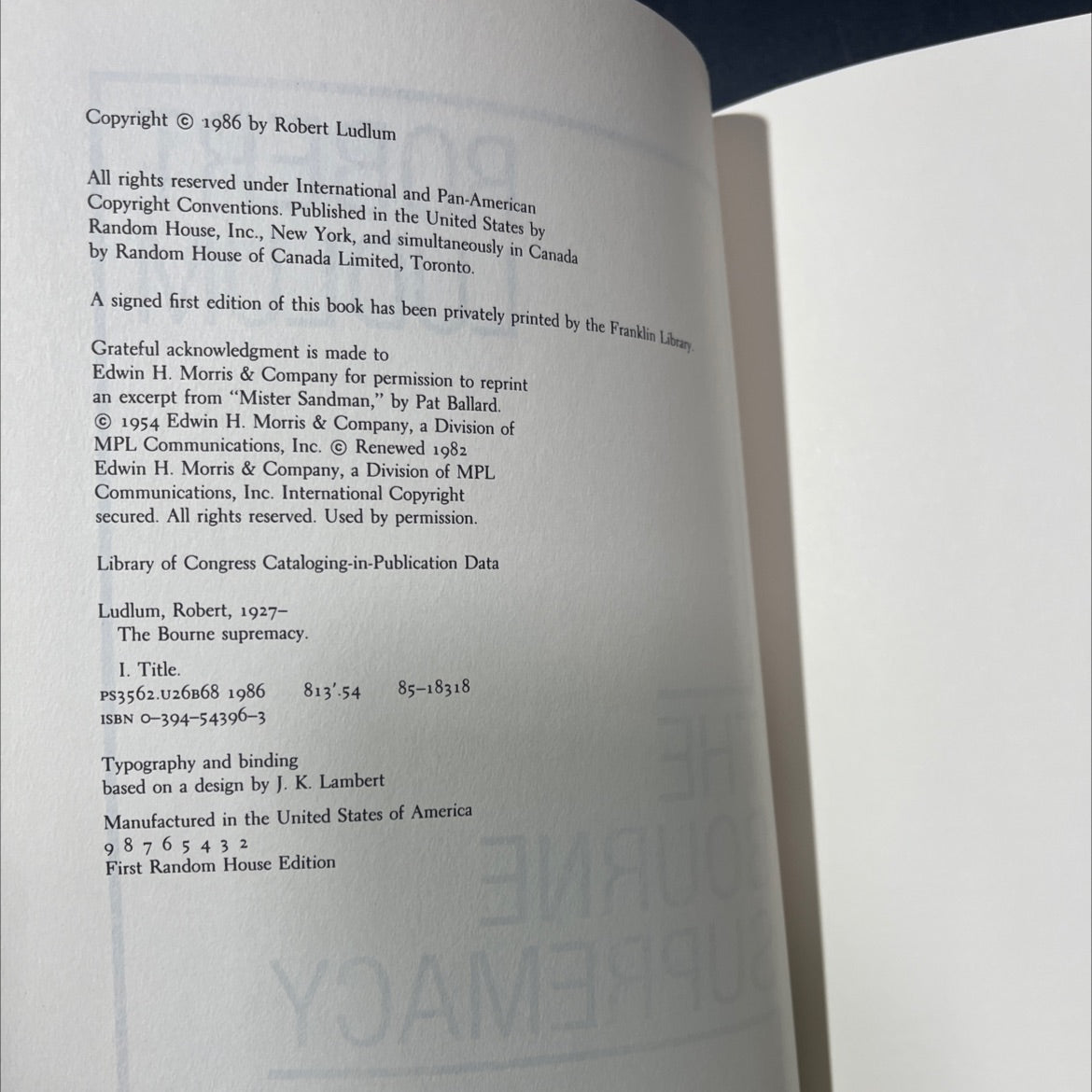 the bourne supremacy book, by Robert Ludlum, 1986 Hardcover image 3