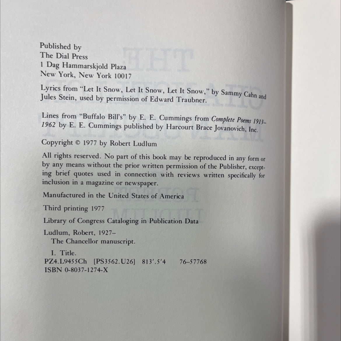 the chancellor manuscript book, by robert ludlum, 1977 Hardcover image 3