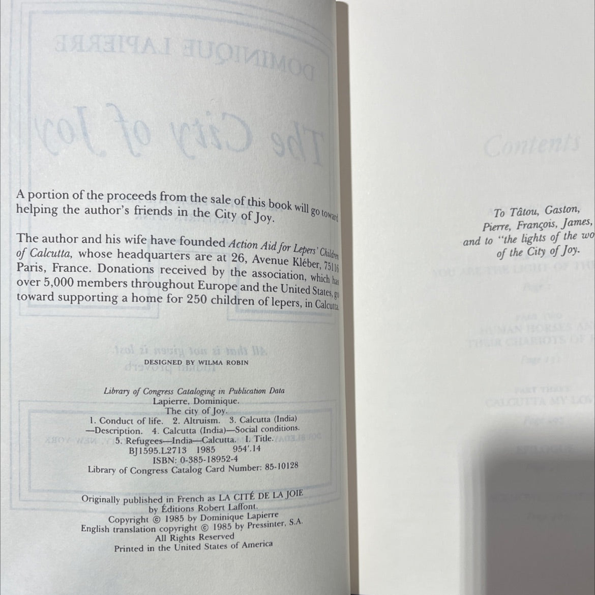 the city of joy book, by dominique lapierre, 1985 Hardcover image 3