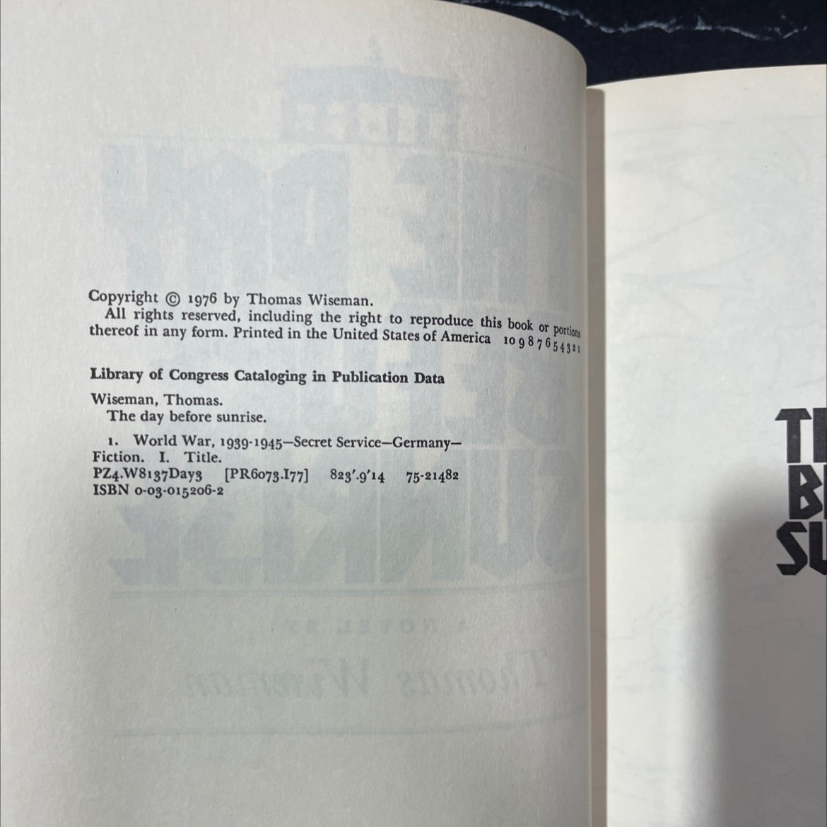 the day before sunrise book, by Thomas Wiseman, 1976 Hardcover, Vintage image 3