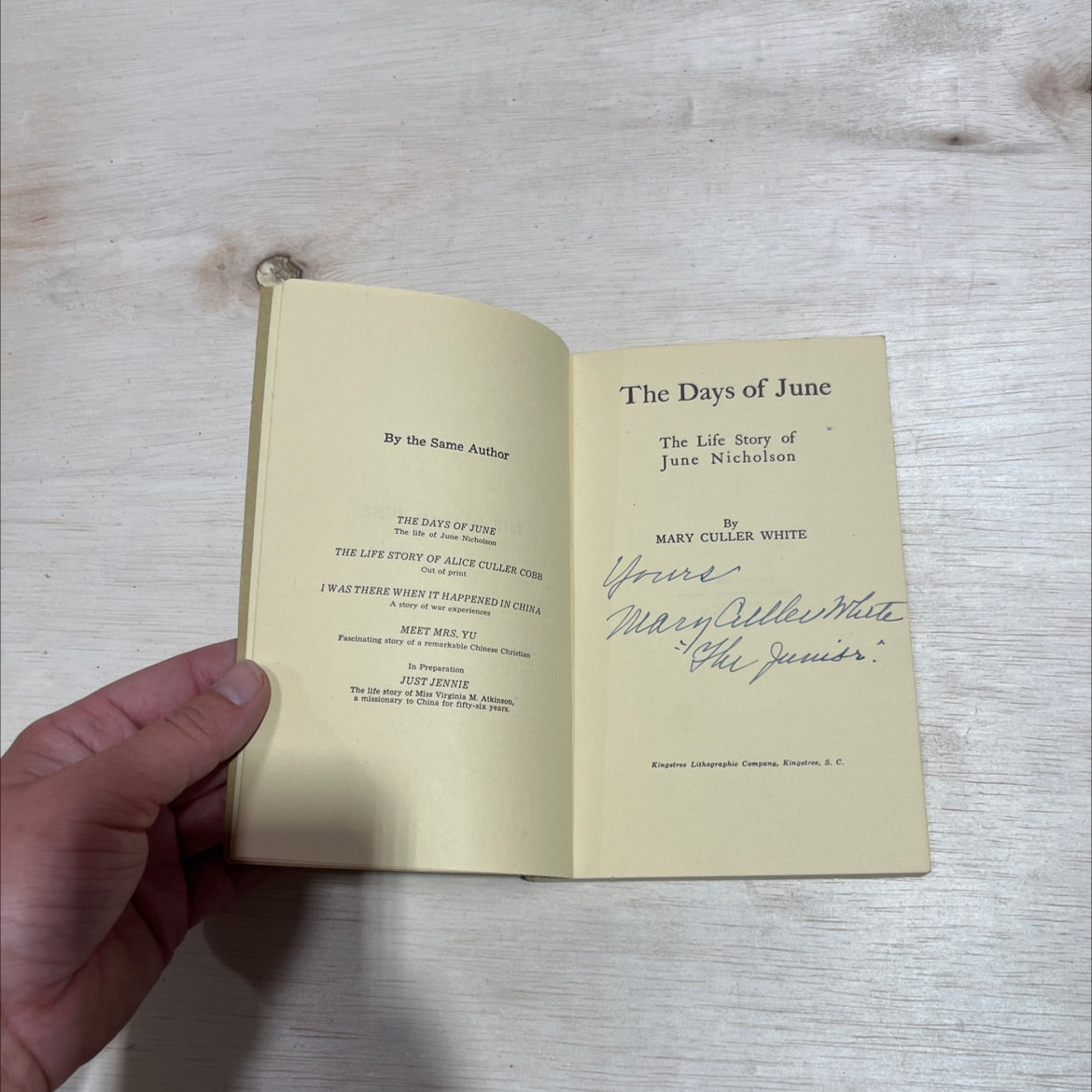 SIGNED the days of june the life story of june nicholson book, by mary culler white, 1952 Paperback, Vintage image 4