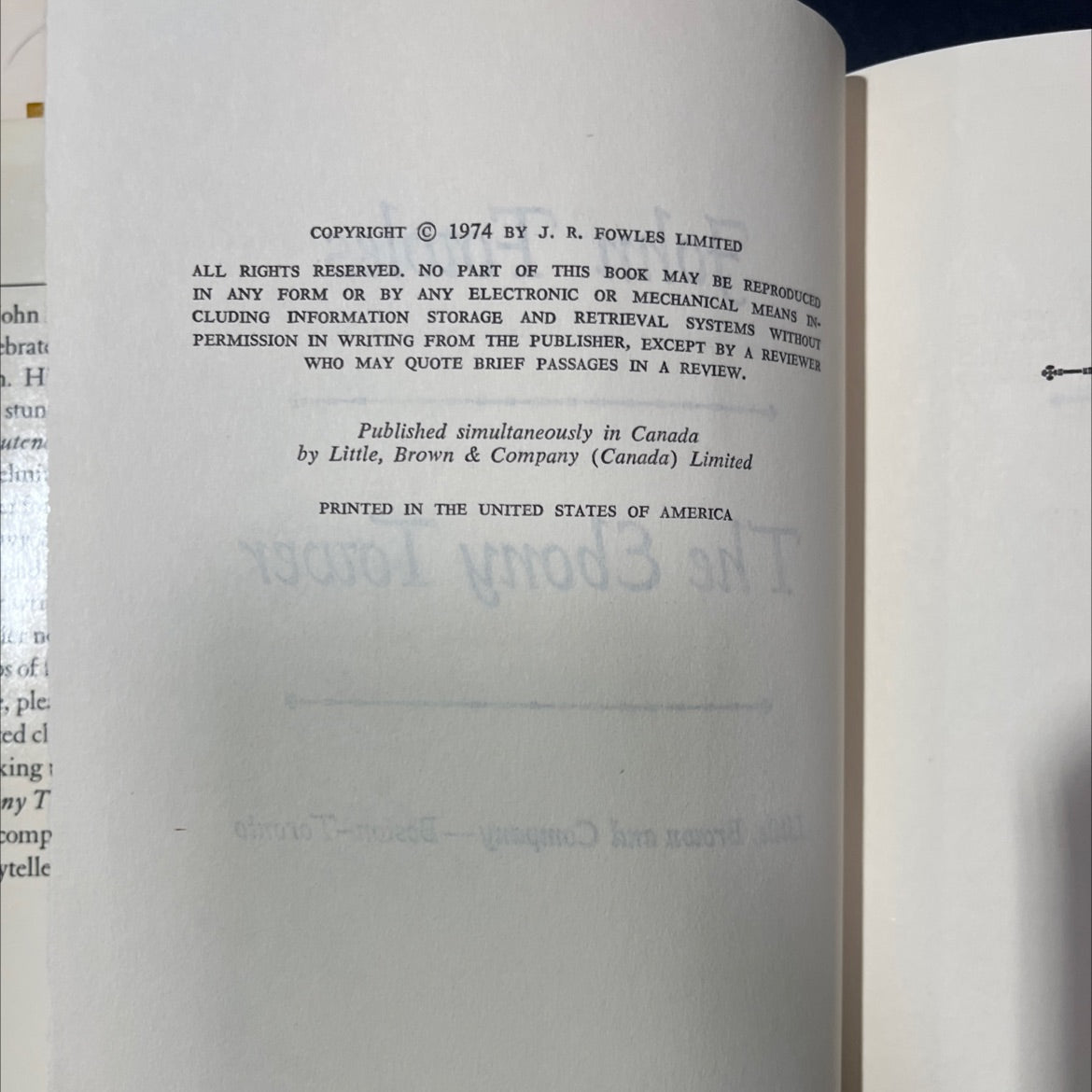 the ebony tower book, by john fowles, 1974 Hardcover image 3