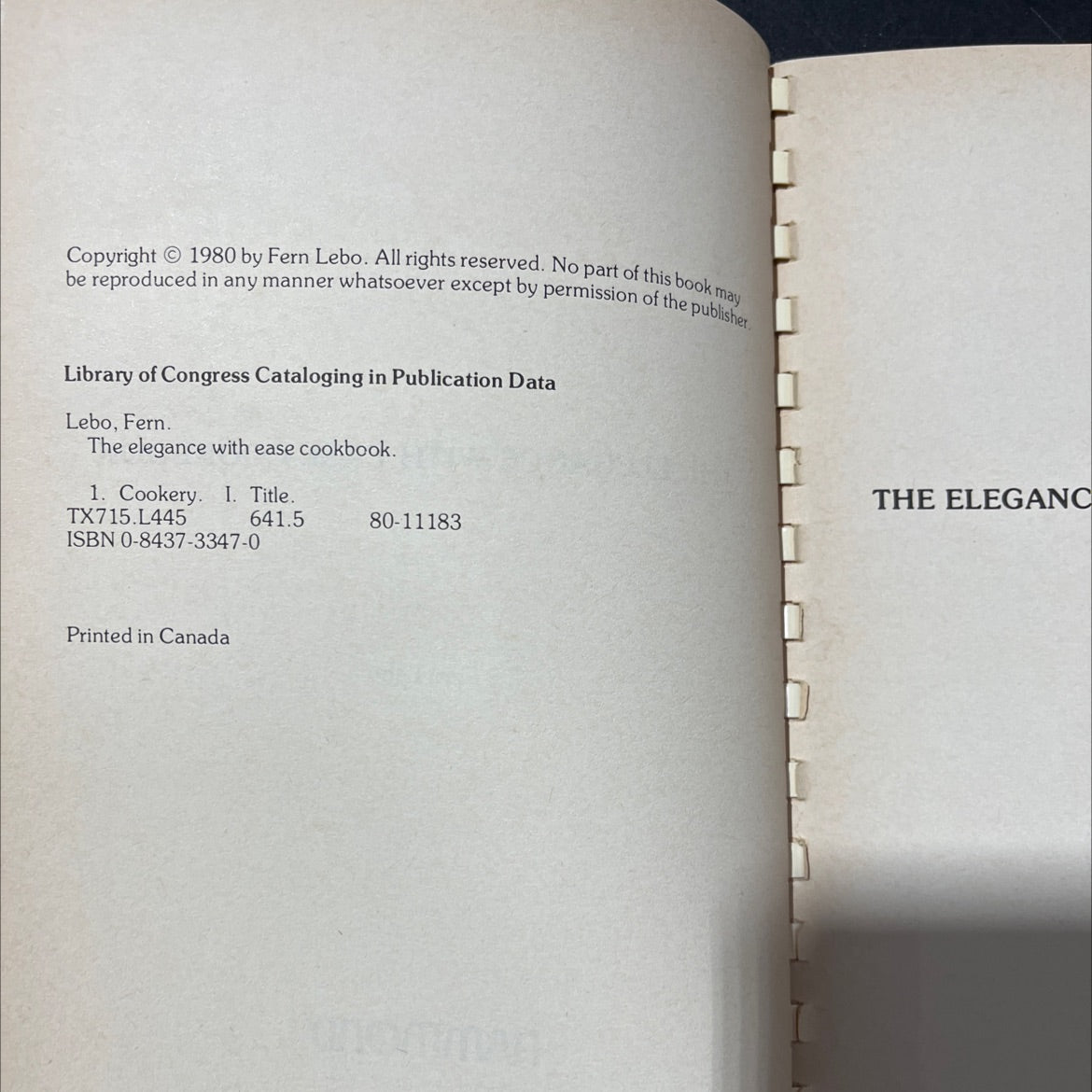 the elegance with ease cookbook book, by Fern Lebo, 1980 Paperback image 3