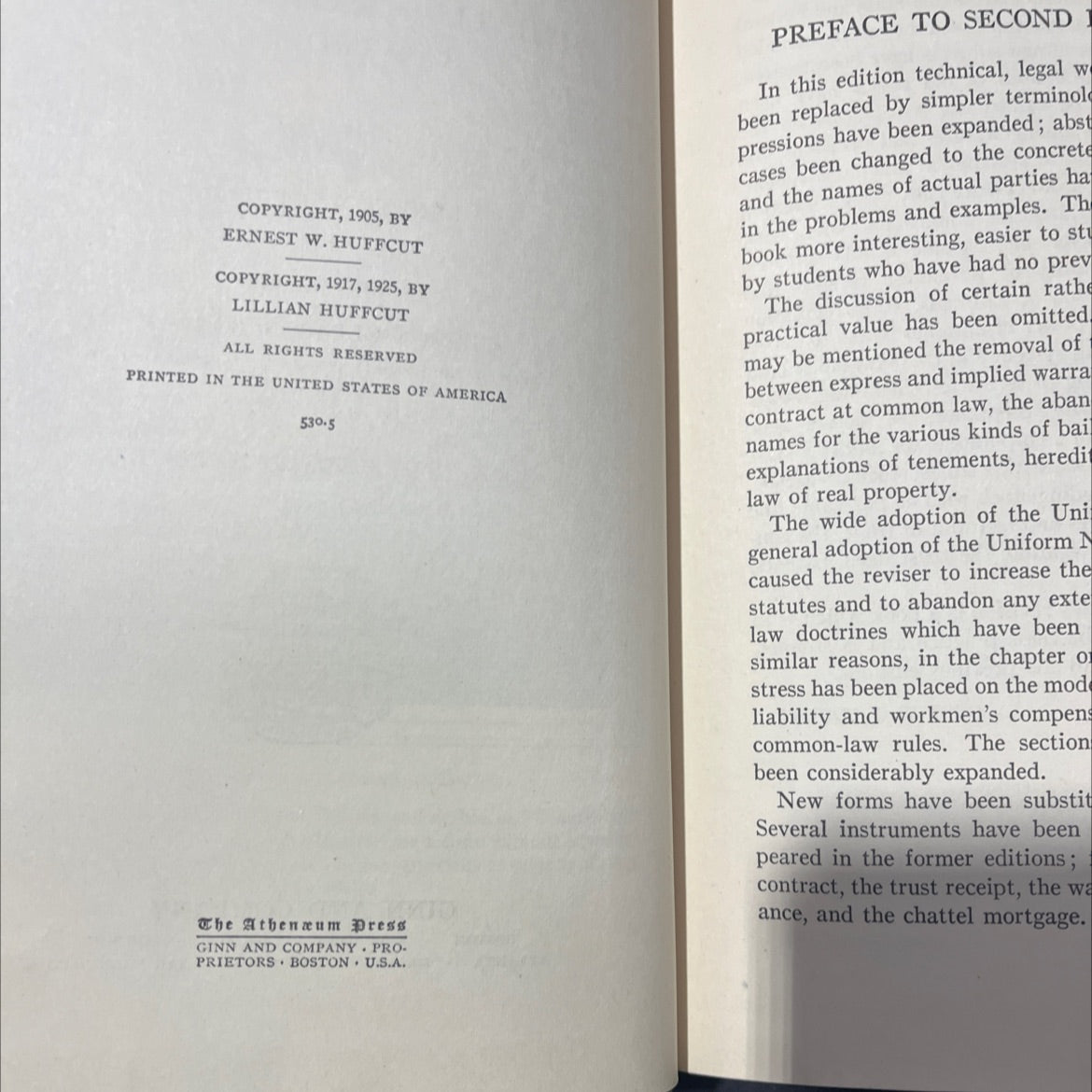the elements of business law with illustrative examples and problems book, by ernest w. huffcut, 1925 Hardcover image 3