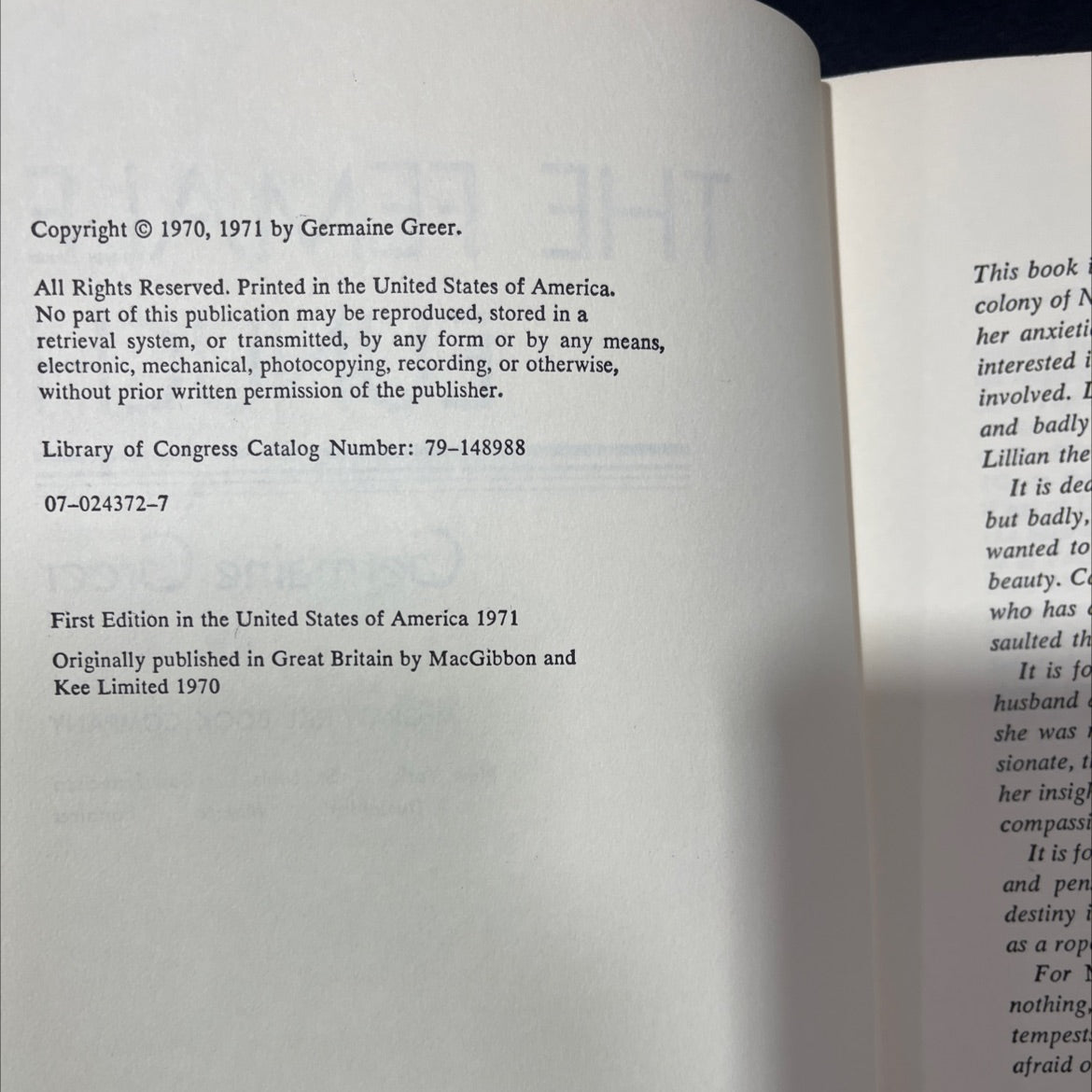 the female eunuch book, by germaine greer, 1971 Hardcover, Vintage image 3