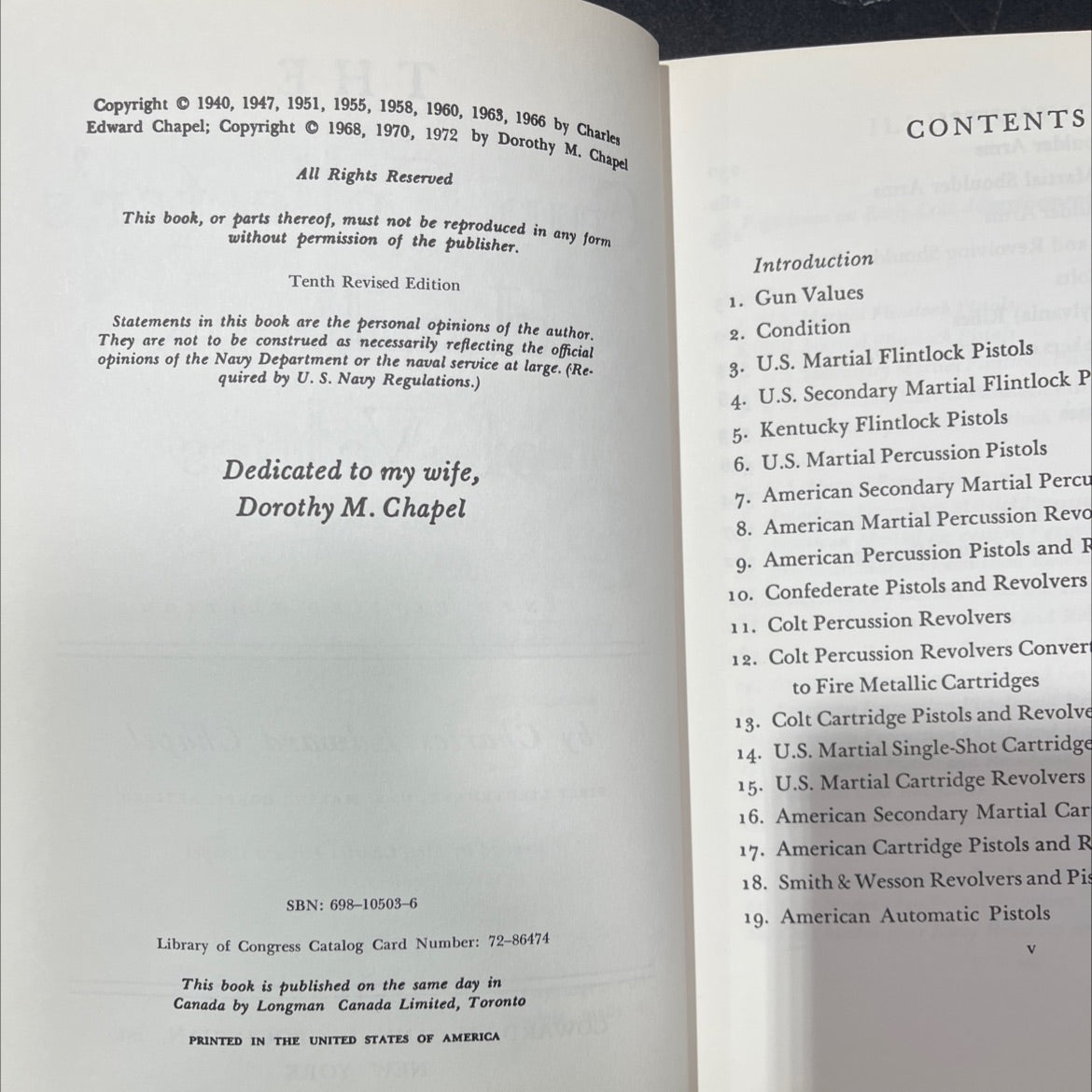 the gun collector's handbook of values tenth revised edition book, by charles edward chapel, 1972 Hardcover image 3