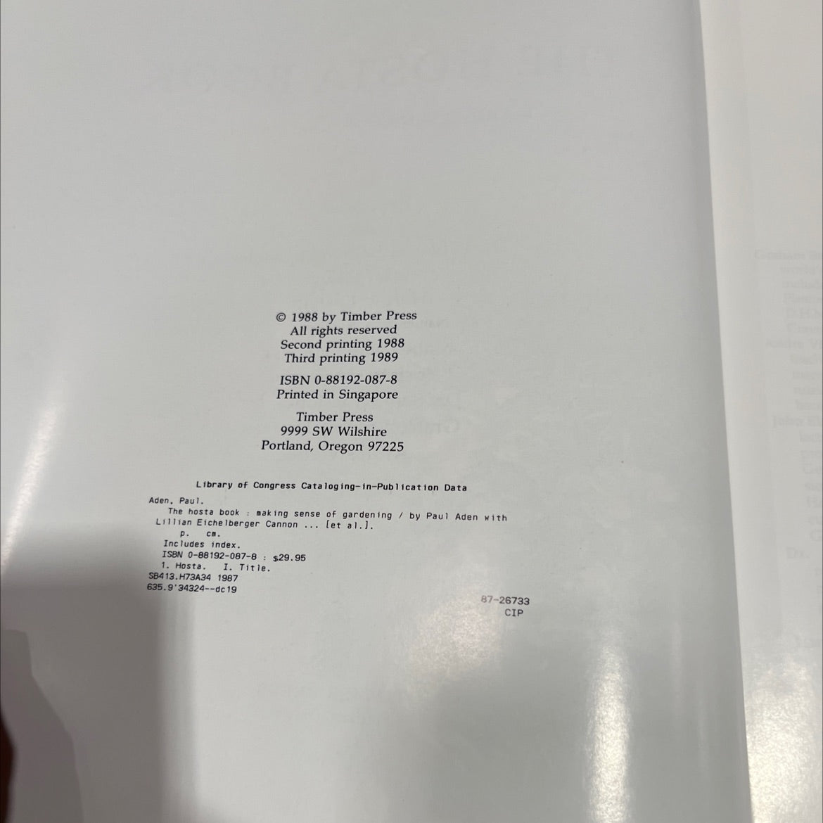 the hosta book making sense of gardening book, by Paul Aden, 1989 Hardcover image 3