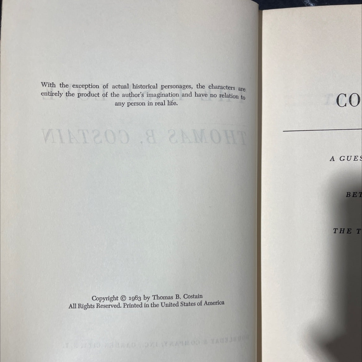 the last love book, by thomas b. costain, 1963 Hardcover image 3