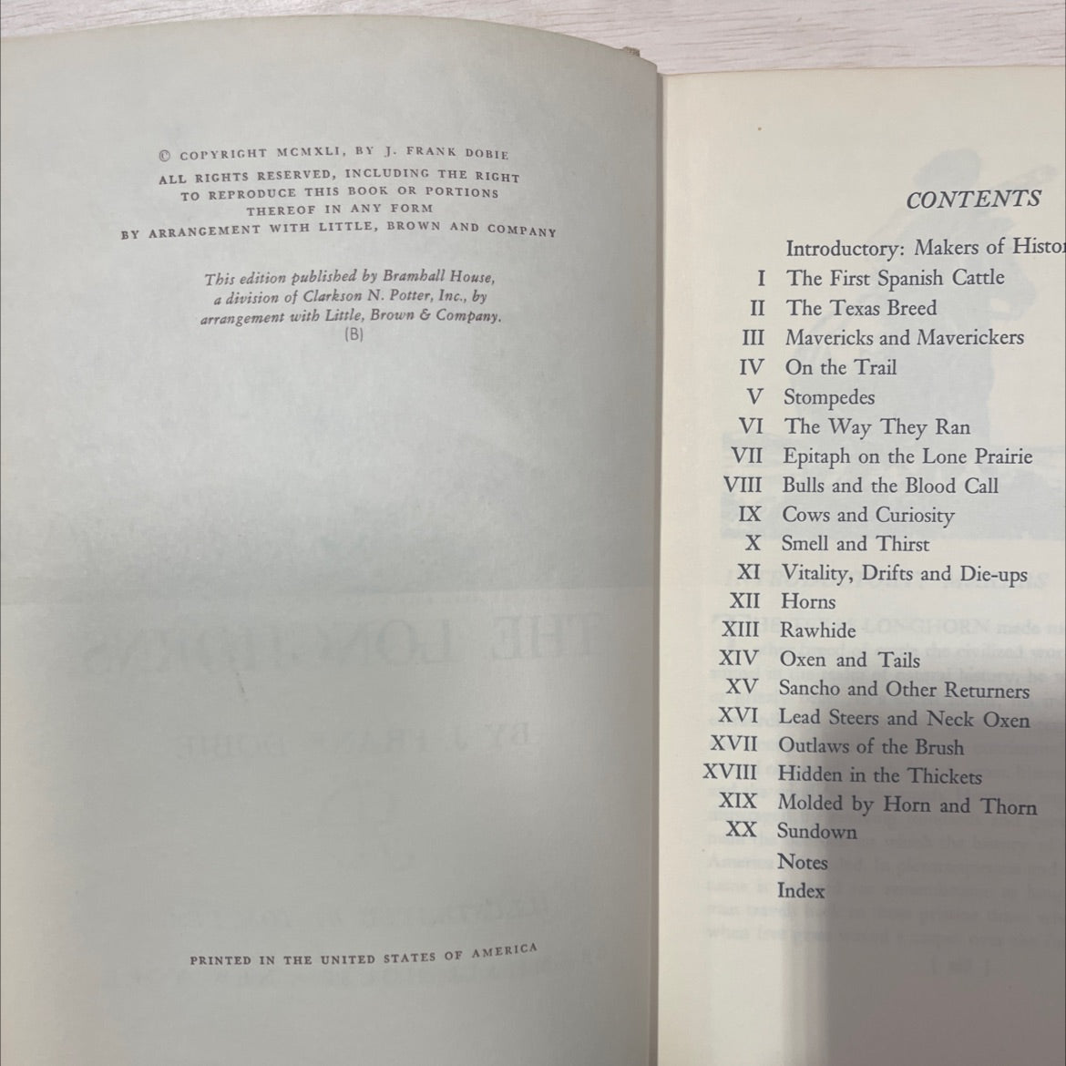 the longhorns book, by j. frank dobie, 1941 Hardcover, Antique image 3