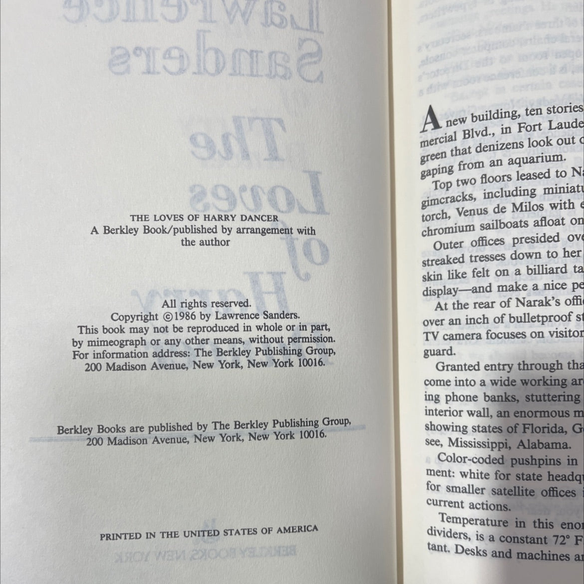 the loves of harry dancer book, by lawrence sanders, 1986 Hardcover image 3