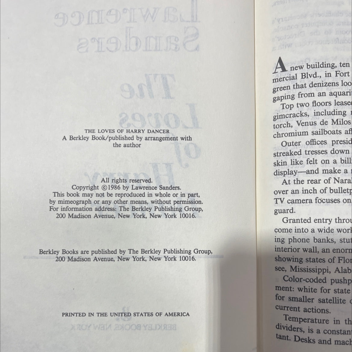 the loves of harry dancer book, by lawrence sanders, 1986 Hardcover image 3